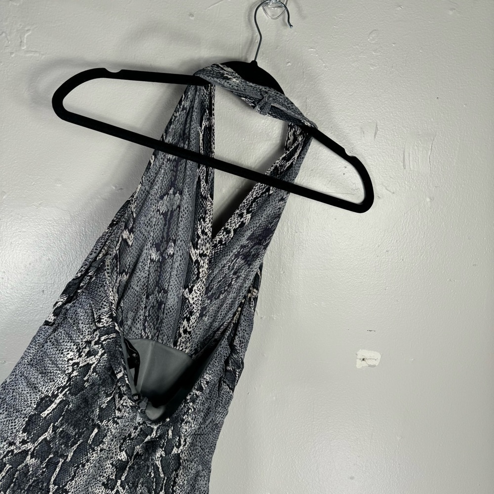 tadashi shoji collection gray python print halter mini dress women small snake - Picture 12 of 14